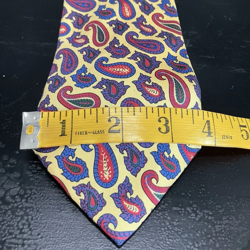 Lauren Ralph Lauren Handmade Silk Necktie Gold Blue Red Paisley Classic Vintage